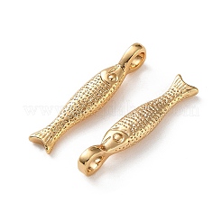 海の真鍮ペンダント  魚のチャーム  18KGP本金メッキ  20x4x2.5~4mm  穴：2.5x2mm&nbsp;KK-L266-02A-G