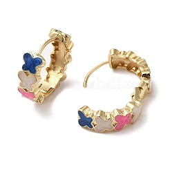 バタフライ リアル 18K ゴールド メッキ 真鍮 フープ イヤリング  エナメル  カラフル  19.5x6.5mm&nbsp;EJEW-L268-012G-02