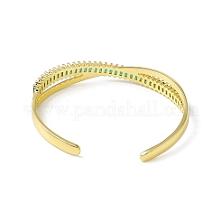 Зеленый кубический цирконий крест-накрест открытый браслет-манжета BJEW-I307-03G