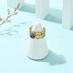 Offene Manschettenringe aus Edelstahl 304 mit natürlicher Edelsteinblume für Damen&nbsp;RJEW-JR01067