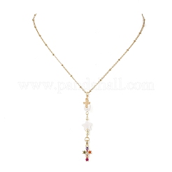 Подвеска-крест из натурального пресноводного жемчуга NJEW-JN05365