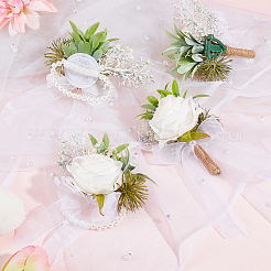 4 ensemble de corsage de poignet et de boutonnière en tissu et en plastique imitation fleur&nbsp;AJEW-PH0008-28
