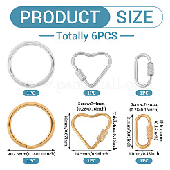 6 шт. 6 стиля разъемных брелоков из нержавеющей стали 304&nbsp;STAS-TA0003-46
