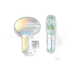 UVメッキレインボー虹色透明アクリルビーズ  キー  アクアマリン  26.5x19x7.5mm  穴：2.7mm&nbsp;OACR-C007-05D