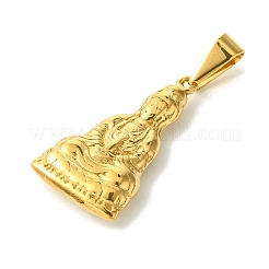 PVD真空メッキ304ステンレスペンダント  観音菩薩のチャーム  ゴールドカラー  28x16x4mm  穴：7x3mm&nbsp;STAS-L275-16G