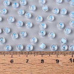 FGBグレードA透明ガラスシードビーズ  ロンデル  暗闇で光る  中央染め  多面カット  ライトスカイブルー  4x3mm  穴：1.2~1.6mm  約6081個/ポンド&nbsp;SEED-Q040-03A-01