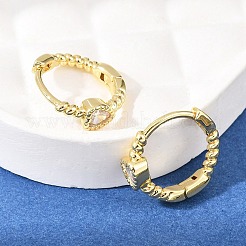 Серьги-кольца из латуни с микропаве и прозрачным кубическим цирконием в форме сердца&nbsp;EJEW-D348-26G