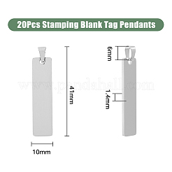 304ステンレススチールペンダント20個  レーザー切断  空白タグのスタンプ  長方形  ステンレス鋼色  41x10x1.4mm  穴：6mm&nbsp;STAS-DC0012-97
