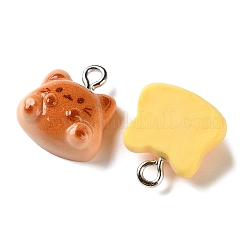 樹脂チャーム  プラチナアイアンファインディング付き  猫の形のチャーム  ミックスカラー  14.5~15.5x13.5x7mm  穴：2mm&nbsp;RE-T001-02