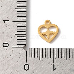 PVD真空メッキ304ステンレススチールチャーム  レーザー切断  ハートの鼓動チャーム  ゴールドカラー  9x8x1mm  穴：1.2mm&nbsp;STAS-L081-008G