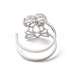 変色しない304ステンレススチールオープンカフリング  花  内径：18.6mm&nbsp;RJEW-Q808-03C-P