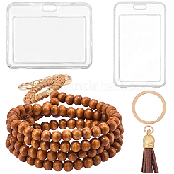 1 шт. ремешок для визитной карточки с круглыми деревянными бусинами&nbsp;AJEW-CP0010-23A