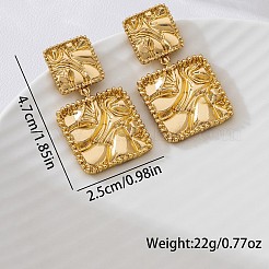 女性用合金スタッドダングルイヤリング  正方形  ゴールドカラー  47x25mm&nbsp;WG76519-01