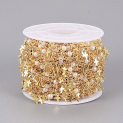 手作り真鍮製ビーズチェーン  真鍮のチャーム  ガラス模造パールとスプール  ハンダ付け  長持ちメッキ  クロス  ホワイト  ゴールドカラー  10.5x3.2x3mm  3.5x2.5x0.3mm  約32.8フィート（10m）/ロール&nbsp;CHC-I029-02G