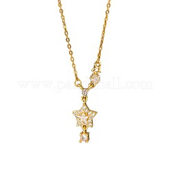 Collana da donna con ciondolo a stella in ottone con pavé di zirconi cubici trasparenti e catena a maglie in acciaio inossidabile 304.&nbsp;WGDE7B3-01