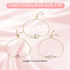 3шт. 3 стиля латунных браслетов-слайдеров&nbsp;BJEW-GA00001