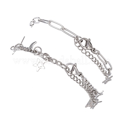 Браслеты из нержавеющей стали 304 со скрепками и цепочкой Фигаро для женщин&nbsp;BJEW-JB12445-02