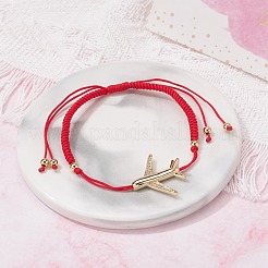 Bracciale in ottone per aereo di linea con micro pavé di zirconi cubici per ragazze adolescenti&nbsp;BJEW-JB07038