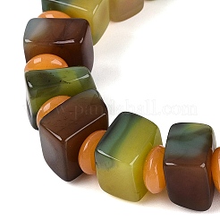 Braccialetti elasticizzati unisex in resina con perline quadrate e rondelle di agata naturale (tinta e riscaldata)&nbsp;BJEW-Q101-02B