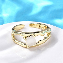 Квадратные латунные манжеты-кольца «кошачий глаз» RJEW-G344-01G-01