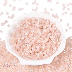Fgb模造翡翠色ガラスシードビーズ  虹メッキ  丸い穴  バレル  ミスティローズ  4x3.5mm  穴：0.9~1mm  約3750個/ポンド&nbsp;SEED-Q040-07A-C02