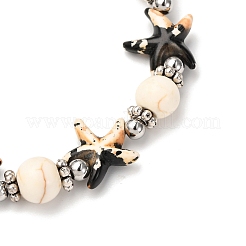 Браслеты из синтетической бирюзы и латунных бусин в форме морской звезды&nbsp;BJEW-JB12408-02