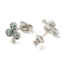 Серьги-пусеты из латуни «Туз треф» с цирконием для женщин&nbsp;EJEW-A101-04P