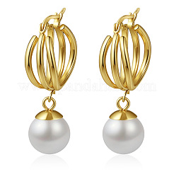 Orecchini pendenti a cerchio in acciaio inossidabile 304 con perle artificiali per donna&nbsp;WGD1CA4-02