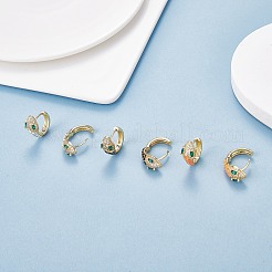 Серьги-кольца со змеей из кубического циркония с эмалью EJEW-SZ0001-87E