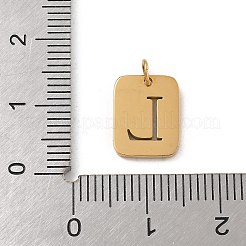 304ステンレススチールチャーム  丸カン付き  ゴールドカラー  文字チャーム付きの長方形  文字l  12.5x9.5x1.5mm  穴：3mm&nbsp;STAS-R001-01G-L