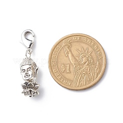 合金の仏頭と蓮のペンダントの装飾  カニカンチャーム  クリップオンチャーム  キーホルダー用  財布  バックパック飾り  ステッチマーカー  アンティークシルバー＆プラチナ  31mm&nbsp;HJEW-JM00764