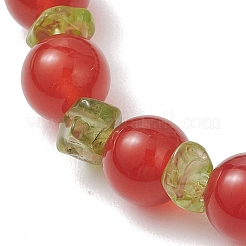 Эластичные браслеты для женщин из натуральных бусин перидота и сердолика.&nbsp;BJEW-JB13279-02