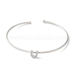 Braccialetti aperti con lettera in micro pavé di ottone placcato a cremagliera con zirconi trasparenti&nbsp;BJEW-A018-01P-U
