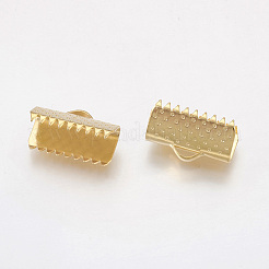 304ステンレススチールリボンカシメエンドパーツ  長方形  ゴールドカラー  7.5x13mm  穴：1x3mm&nbsp;STAS-G187-24G-13mm