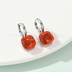 304ステンレススチールガラスフープピアス  正方形  ステンレス鋼色  23x10mm&nbsp;EJEW-Z089-30P