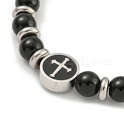 Браслеты из нержавеющей стали 304 и стеклянных круглых бусин для женщин&nbsp;BJEW-G717-11