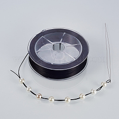 フラット弾性クリスタルストリング  弾性ビーズ糸  ストレッチブレスレット作り用  ブラック  0.8mm  約100m /ロール&nbsp;EW-WH0002-01A