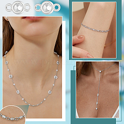 10 pz. 925 ciondoli con maglie piatte rotonde in argento sterling con zirconi cubici trasparenti&nbsp;STER-BC0004-22P