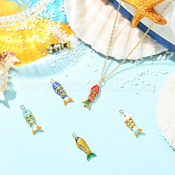 6個6色ラックメッキ真鍮ペンダント  キュービックジルコニアエナメル  魚のチャーム  長持ちメッキ  鉛フリー＆カドミウムフリー  ミックスカラー  26.5x8x6mm  穴：2.5x1.5mm  1pc /カラー&nbsp;KK-CJ0005-78
