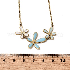 Женское ожерелье с тремя цветами из нержавеющей стали 304 с небесно-голубой эмалью и хрустальными стразами&nbsp;LS-NJEW-G181-01G