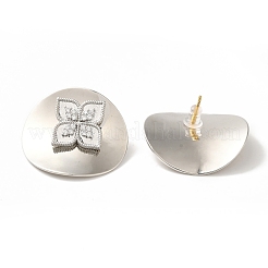Orecchini a bottone con micro pavé di zirconi chiari in ottone placcato cremagliera&nbsp;EJEW-B062-01GP-01C