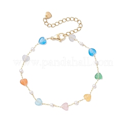 Браслеты из пластиковых бусин с кошачьим глазом и жемчугом для женщин BJEW-JB12381