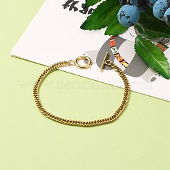 304ステンレススチールダイヤモンドカットチャンキーカーブチェーン  キューバチェーンブレスレット  トグル留め金付き  ゴールドカラー  7-1/4インチ（18.5cm）  3.5mm&nbsp;BJEW-JB05766-01