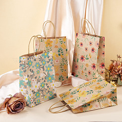 6 pièces 3 styles de sacs à main en papier kraft imprimé fleur&nbsp;ABAG-TA0001-52