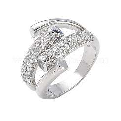 Anillos abiertos de latón con micropavé de circonitas cúbicas para mujer&nbsp;RJEW-L343-12P-01