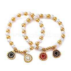 201 браслет из нержавеющей стали с круглыми бусинами BJEW-C090-03G-G