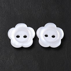 白い花の樹脂ボタン  染め  15x3mm  穴：1mm&nbsp;X-RESI-D031-15mm-01