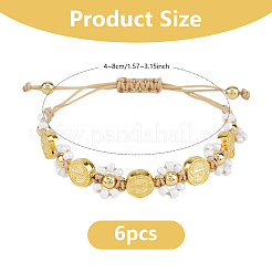 6 Stück geflochtenes Armband aus Legierung und Glasperlen&nbsp;BJEW-DC00025