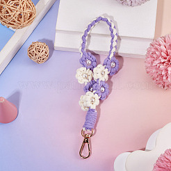 手編みの花のペンダント装飾  合金回転式ナスカン付き  ライラック  205x32mm&nbsp;KEYC-TAC0009-02KCG-03