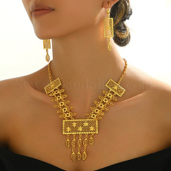 Винтажные комплекты из ожерелий и серег с кисточками из прямоугольного сплава в стиле Ближнего Востока для женщин&nbsp;ZM5476